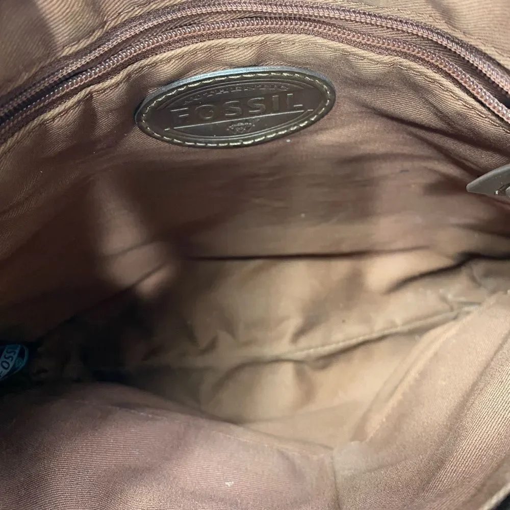 FOSSIL Brown Faux Leather Round Diamond Pattern Crossbody Bag #SHB1184